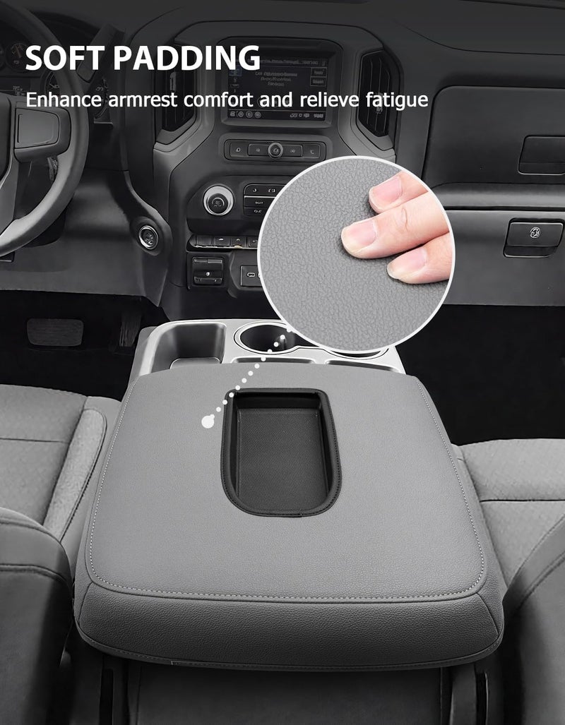 Eaglecover Center Console Cover for 2019-2026 Chevy Silverado & GMC Sierra 1500 2500 3500 HD Accessories, 40/20/40 Jump Seat, Vinyl Leather Arm Rest Protector, Anti-Scratch, Gray Color - Image 4